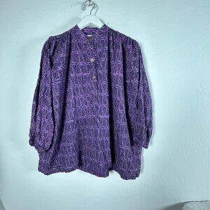 Vintage Noa Noa Womens Purple Button-Up Shirt Blouse M/L 100% Cotton Handmade